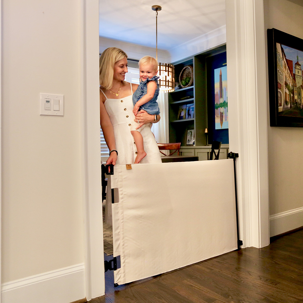 Crypton® Fabric Baby & Pet Safety Gate – Stylish, Stain-Resistant, PFAS-Free | fit openings from 27.6" to 55" wide and stand 33"
