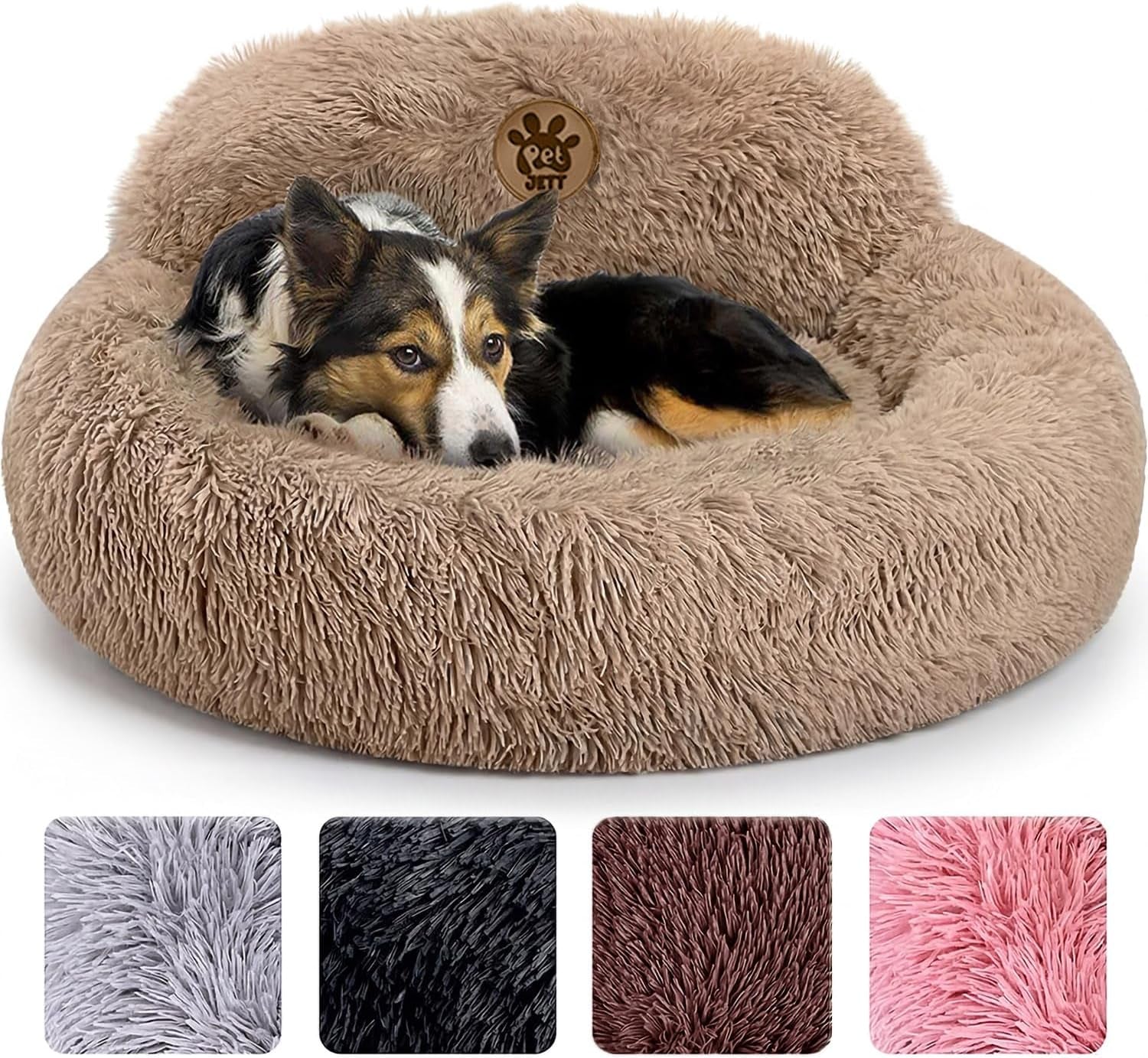 Medium Calming Dog Bed 30in Donut Plush Washable Bed Up to 45lbs