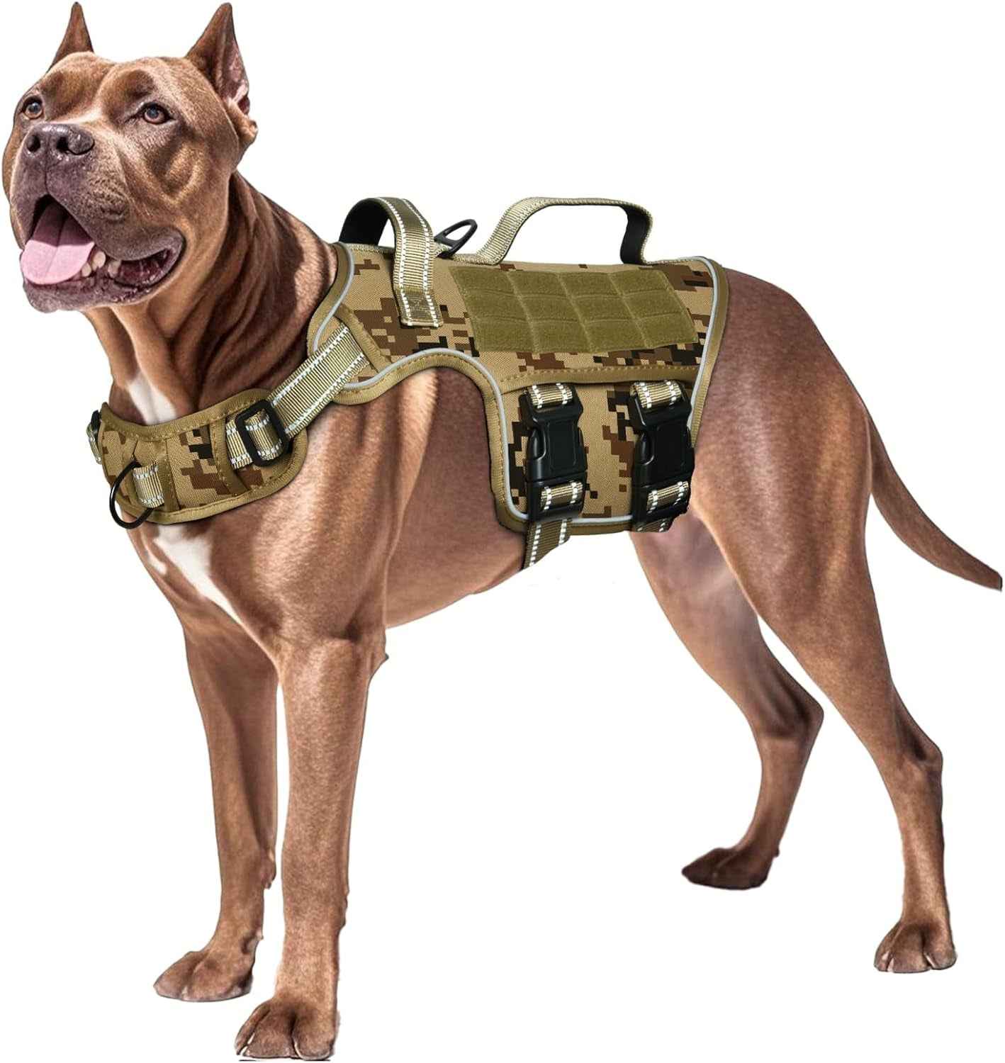 Tactical Dog Harness MOLLE Vest – Camo, S–XL, No-Pull