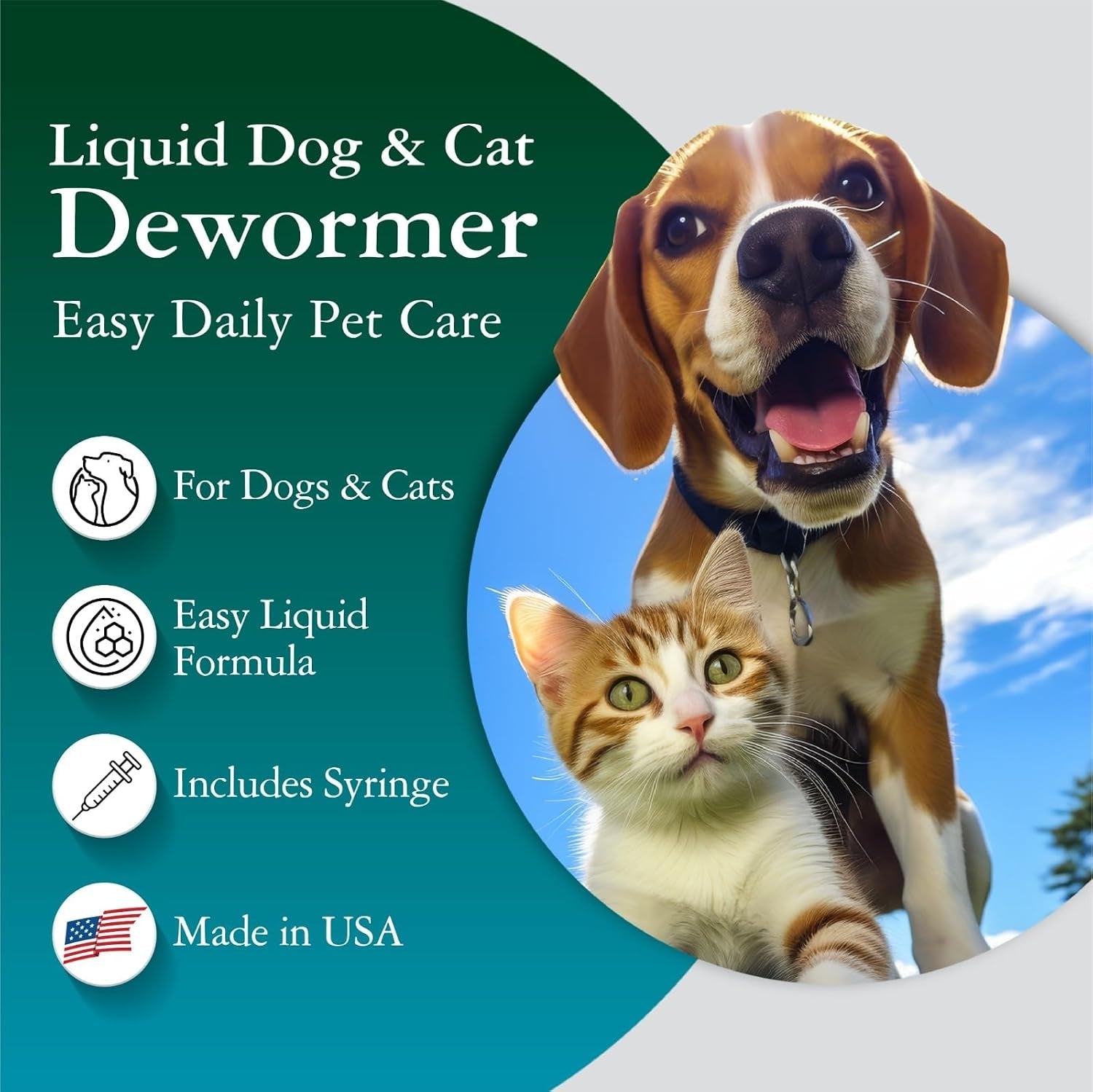 Liquid Dog Cat Dewormer Chicken Flavor 4oz with Dosing Syringe Made USA