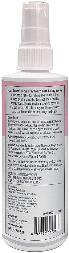 Four Paws Healthy Promise Pet Aid Fast-Acting Anti Itch Spray For Dogs & Cats 8 Oz.