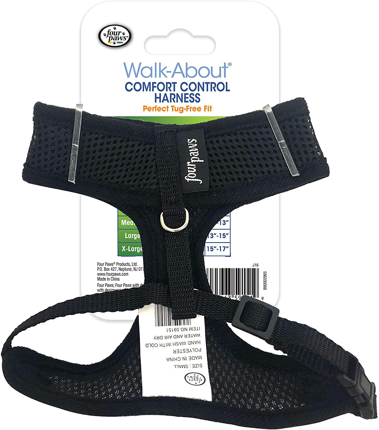 Four Paws Comfort Control Dog Harness Black Small