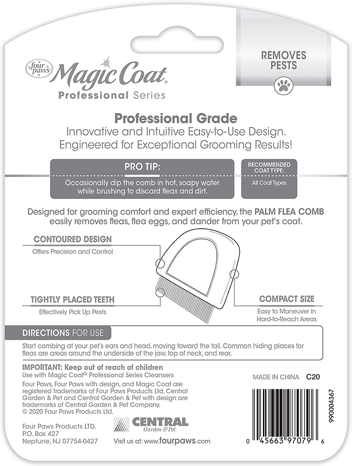 Four Paws Magic Coat Professional Series Palm Flea Comb For Dogs