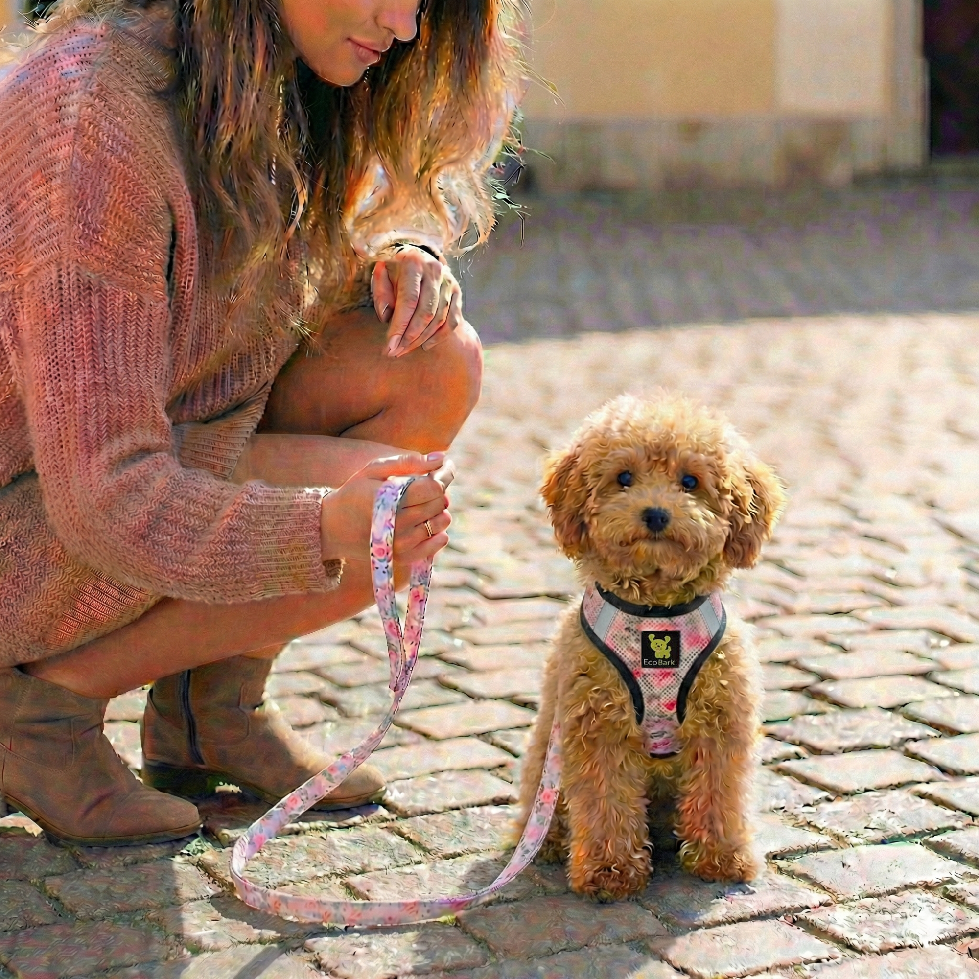 EcoBark Step In Dog Harness - Teacup & Small Breeds- Reflective Soft Mesh Harness for Teacup, Small Dogs and Puppies / French Floral