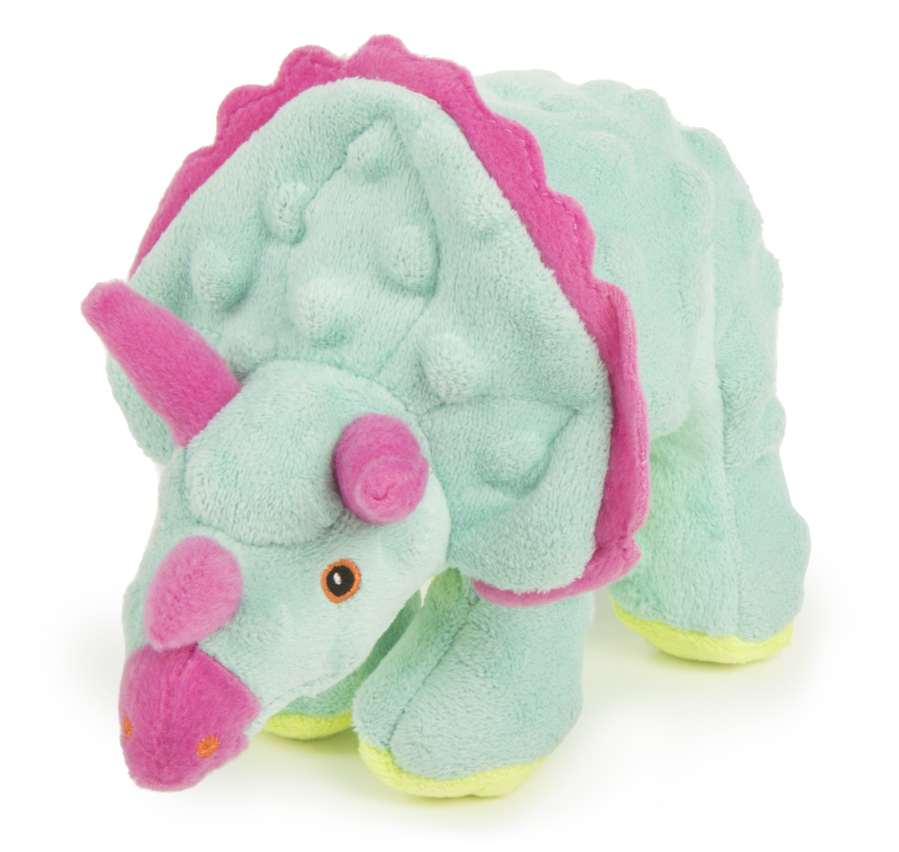 Godog Dinos Frills Plush Squeaker Chew Guard Dog Toy, Small, Teal
