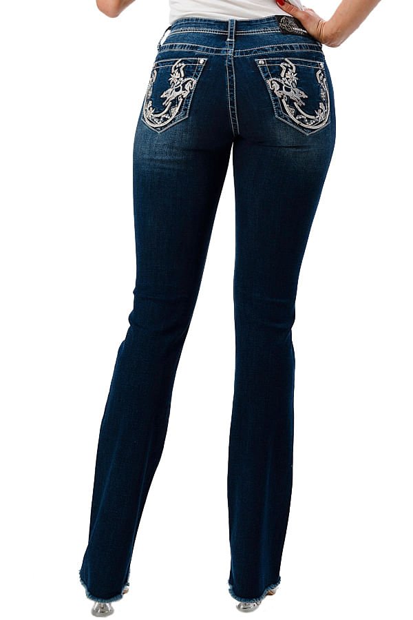 Grace in LA Womens Western Horseshoe Embellished Mid Rise Stretch Bootcut Jeans