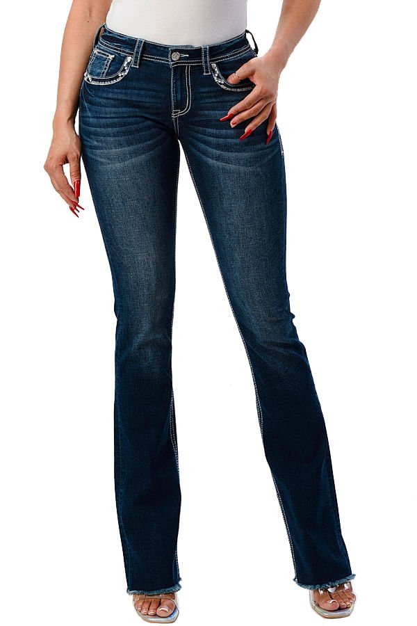 Grace in LA Womens Western Horseshoe Embellished Mid Rise Stretch Bootcut Jeans
