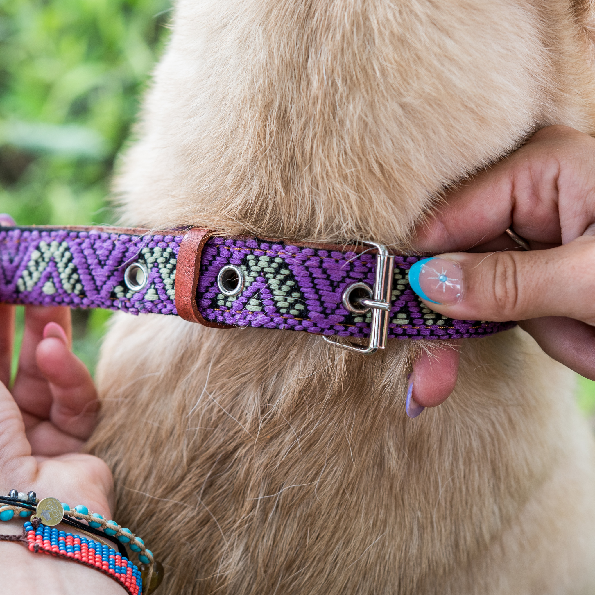 Handmade Leather Dog Collar — Aztec Embroidered | Amethyst