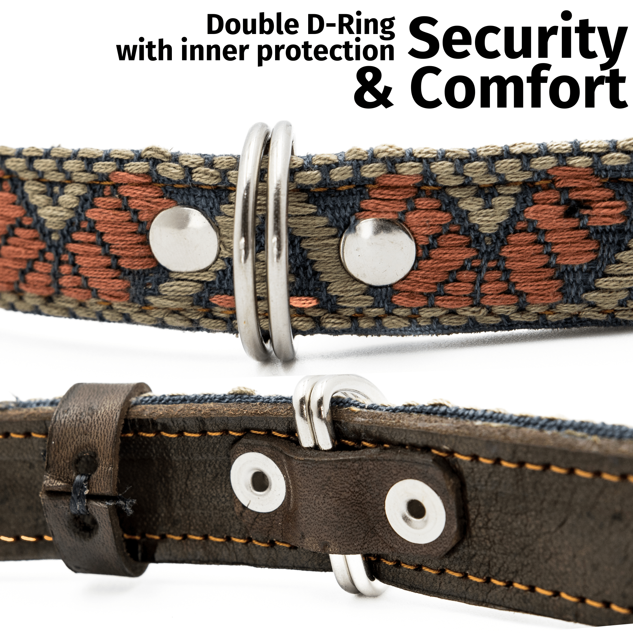 Handmade Leather Dog Collar — Aztec Embroidered | Bronze Olive