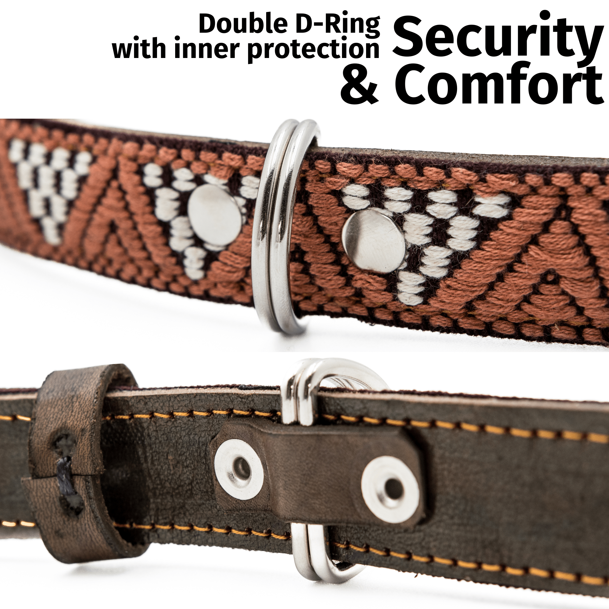 Handmade Leather Dog Collar — Aztec Embroidered | Brown Rust