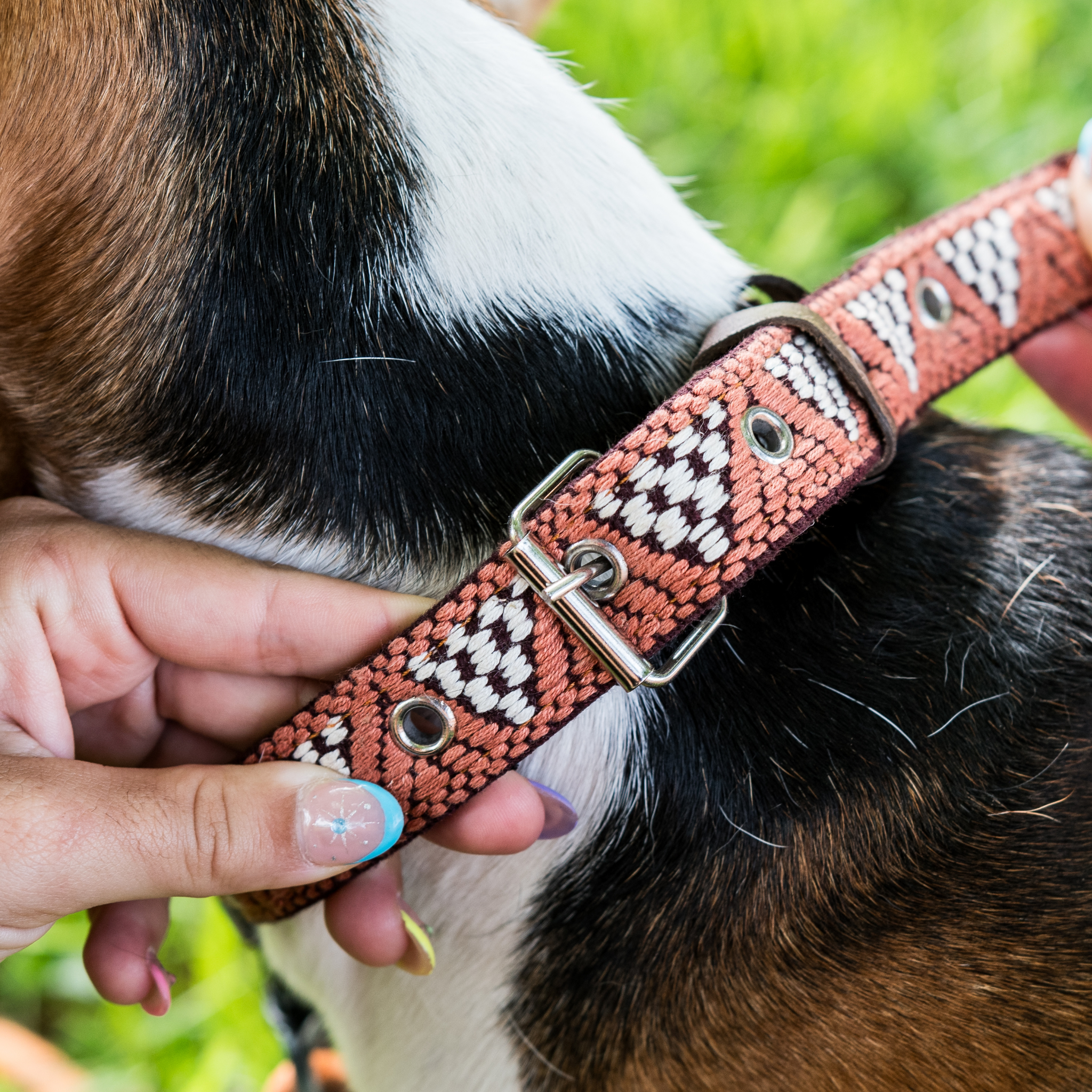 Handmade Leather Dog Collar — Aztec Embroidered | Brown Rust