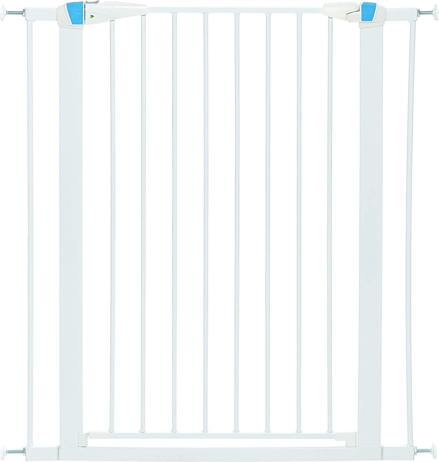 Midwest Homes For Pets 39 Inches Tall Walk-Though Steel Pet Gate, Pressure Mounted Dog Gate With Glow Strip Measures 29 - 38 Inches Wide & Includes Two 3-Inch-Wide Extensions, White