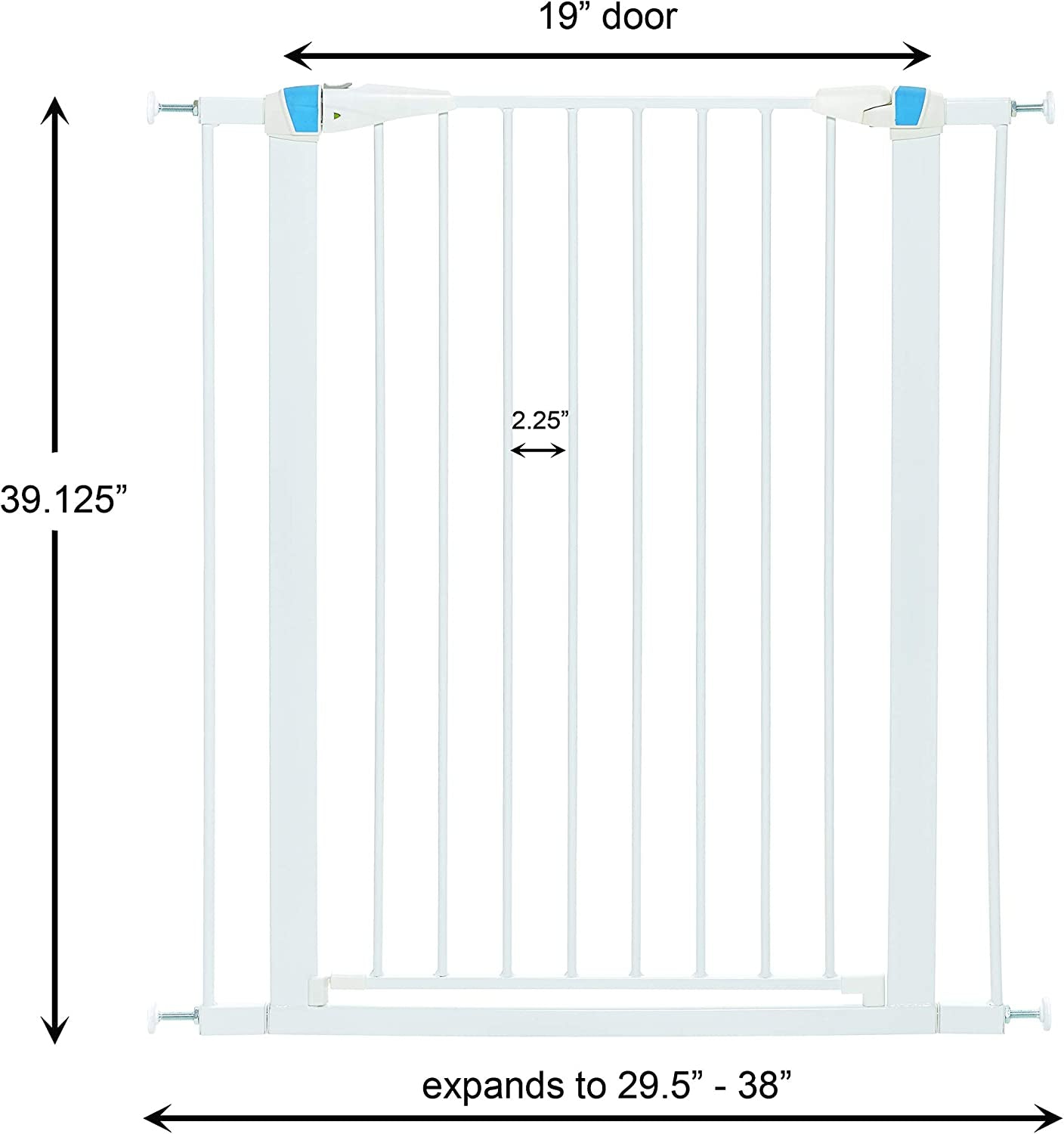 Midwest Homes For Pets 39 Inches Tall Walk-Though Steel Pet Gate, Pressure Mounted Dog Gate With Glow Strip Measures 29 - 38 Inches Wide & Includes Two 3-Inch-Wide Extensions, White