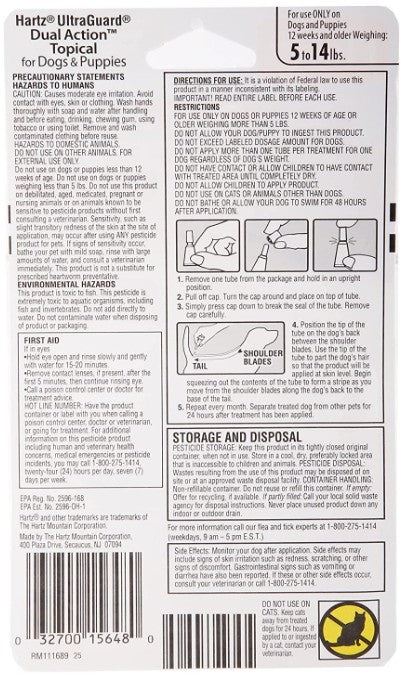 Hartz UltraGuard Dual Action Flea & Tick Treatment for Dogs, 5-14 lbs, 3 Month Supply, Pack of 3, Effective Prevention