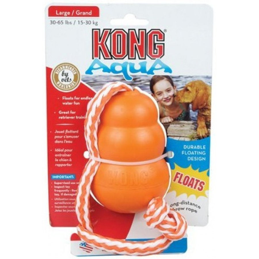 Kong Aqua Floating Fetch Toy - Dog Floating Toy For Water Retrieval, Play, Exercise & More - Natural Rubber Dog Toy With Foam Interior & Rope For Farther Throwing - Orange, For Large Dogs
