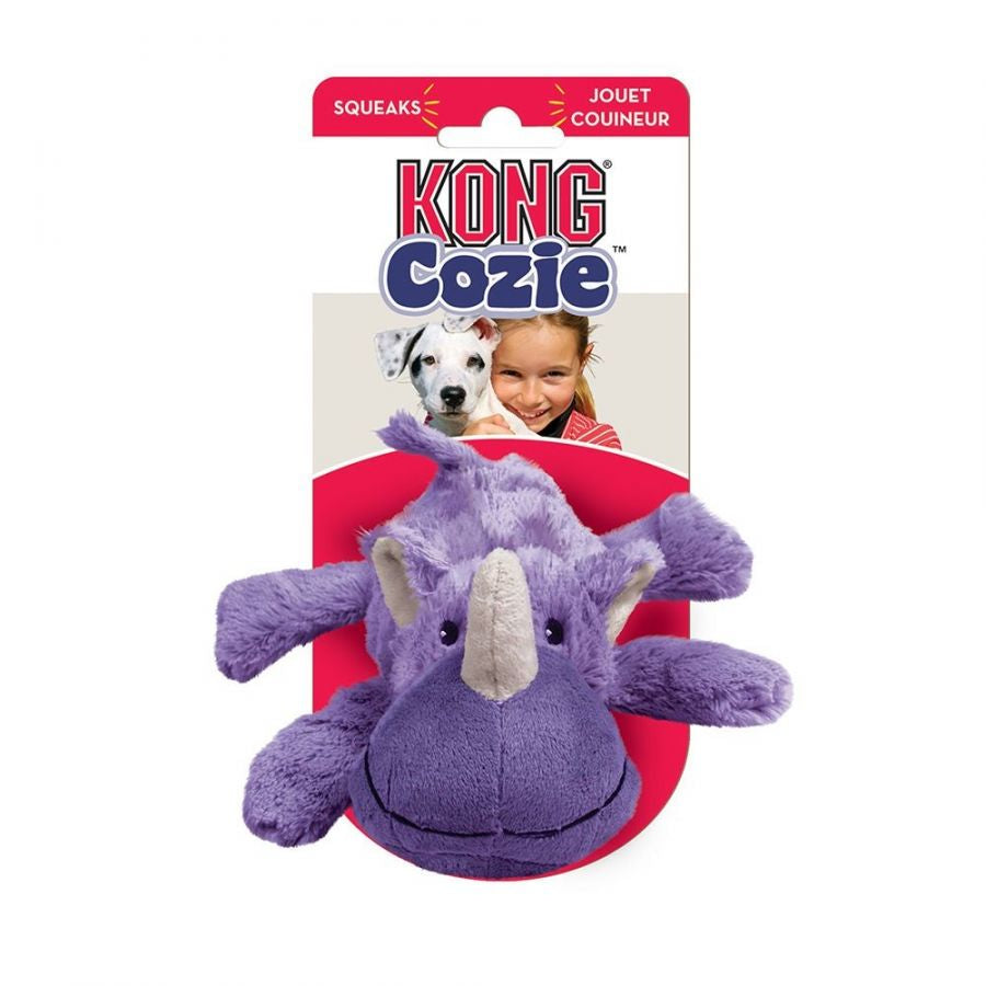 KONG Cozie Rosie Rhino Plush Dog Toy - Squeaky, Medium Size, Purple - Ideal for Indoor Play