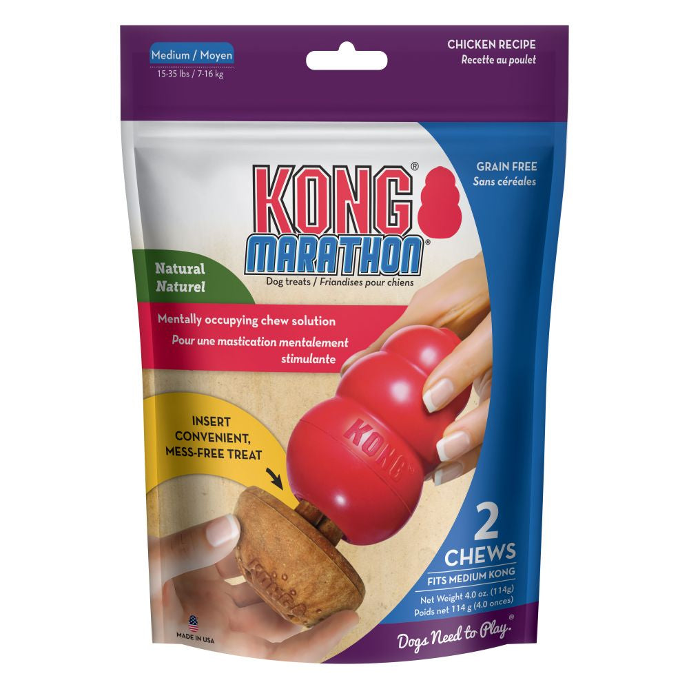 Kong Marathon - Medium Dog Toy Chewy Treat - Chicken Flavor, Grain Free - 2 Pack