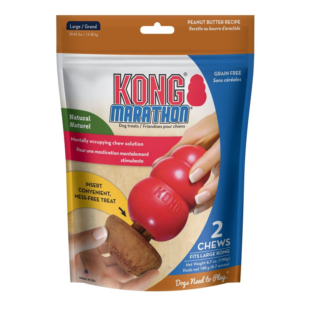 Kong Marathon - Large Dog Toy Chewy Treat - Peanut Butter Flavor, Grain Free - 2 Pack