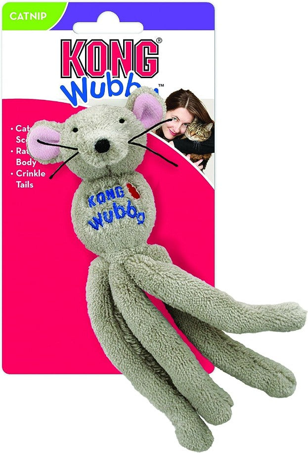 Kong - Cat Wubba Mouse - Soft Plush Catnip Toy, Crinkles And Rattles (Assorted Colors)