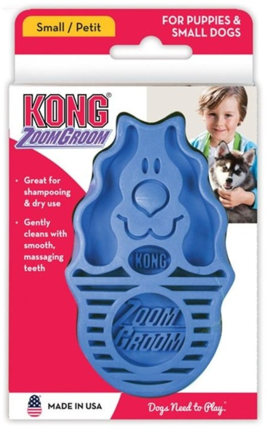 Kong - Zoomgroom - Dog Brush For Grooming And Shampooing - Blue Brush For Small Dogs And Puppies