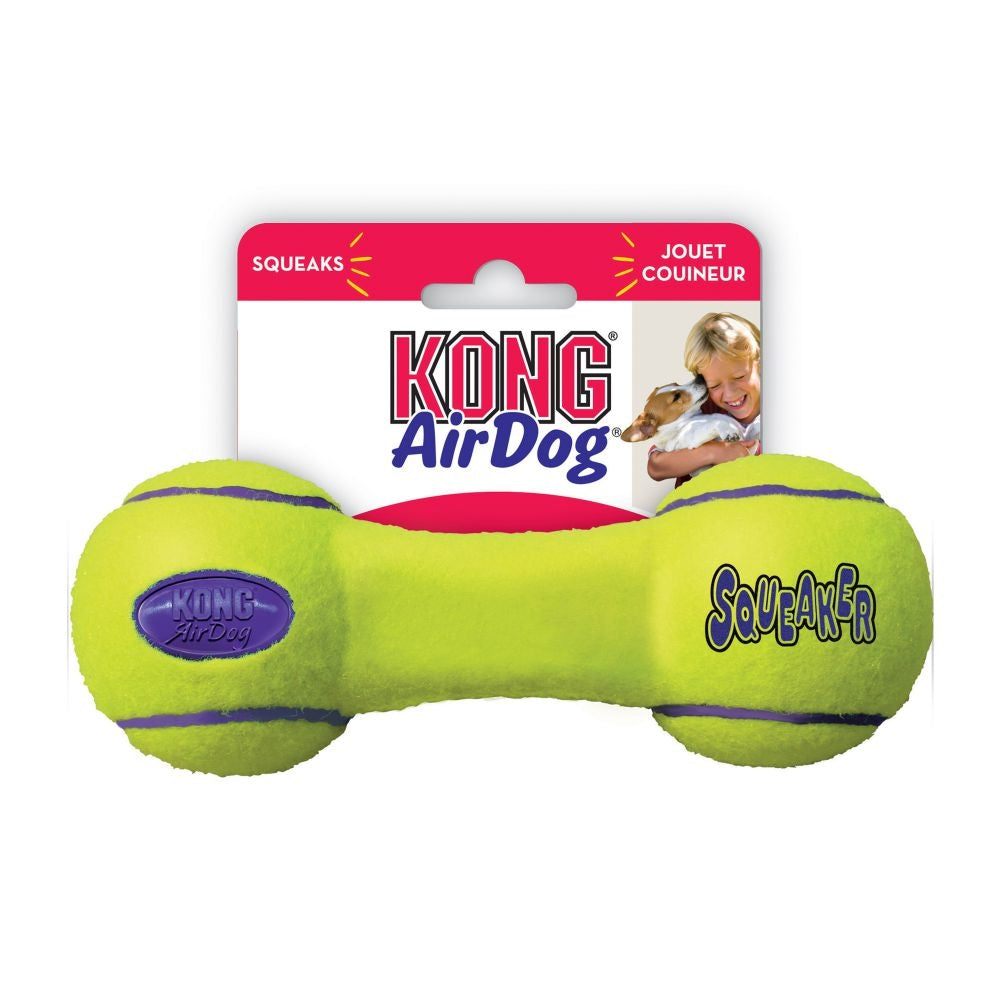 Kong - Airdog® Squeaker Dumbbell - Squeaky Bounce And Fetch Toy, Tennis Ball Material - For Medium Dogs