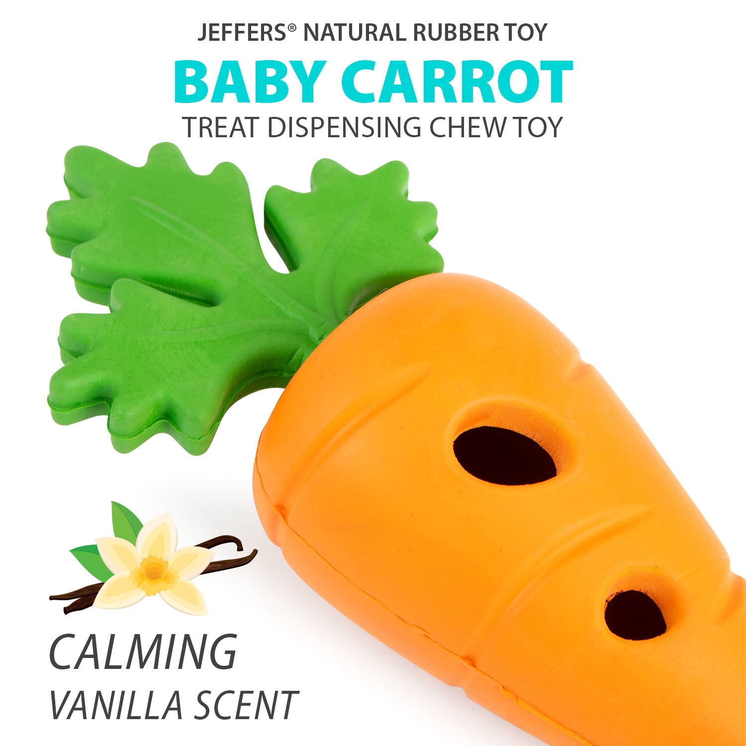 Jeffers Baby Carrot Natural Rubber Treat Dispensing Dog Dental Chew Toy