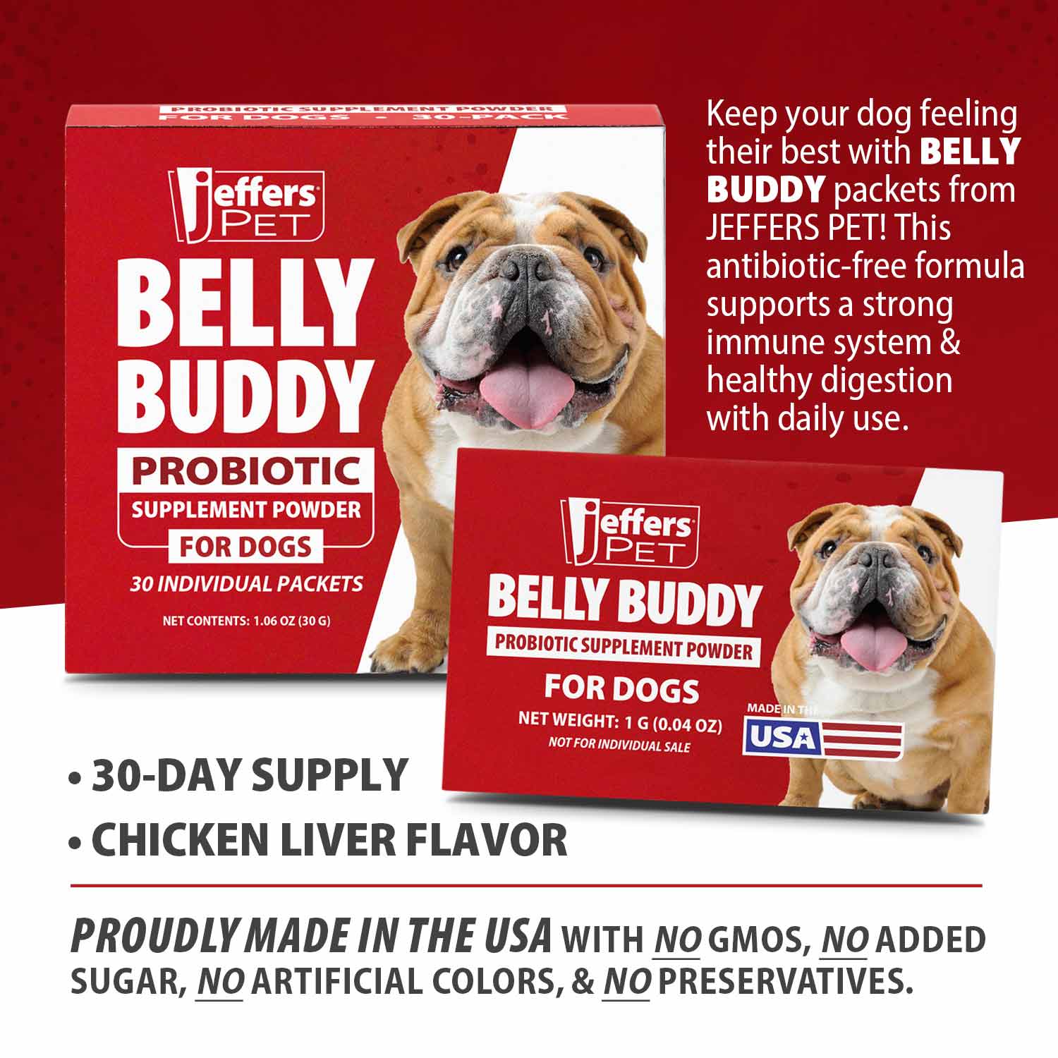 Jeffers BELLY BUDDY Probiotic Supplement Powder for Dogs – Multi-Strain Digestive & Immune Support