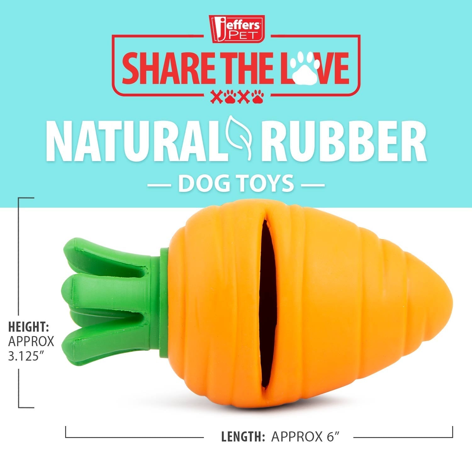 Jeffers Carrot Natural Rubber Treat Dispensing Dental Dog Chew Toy with Slit