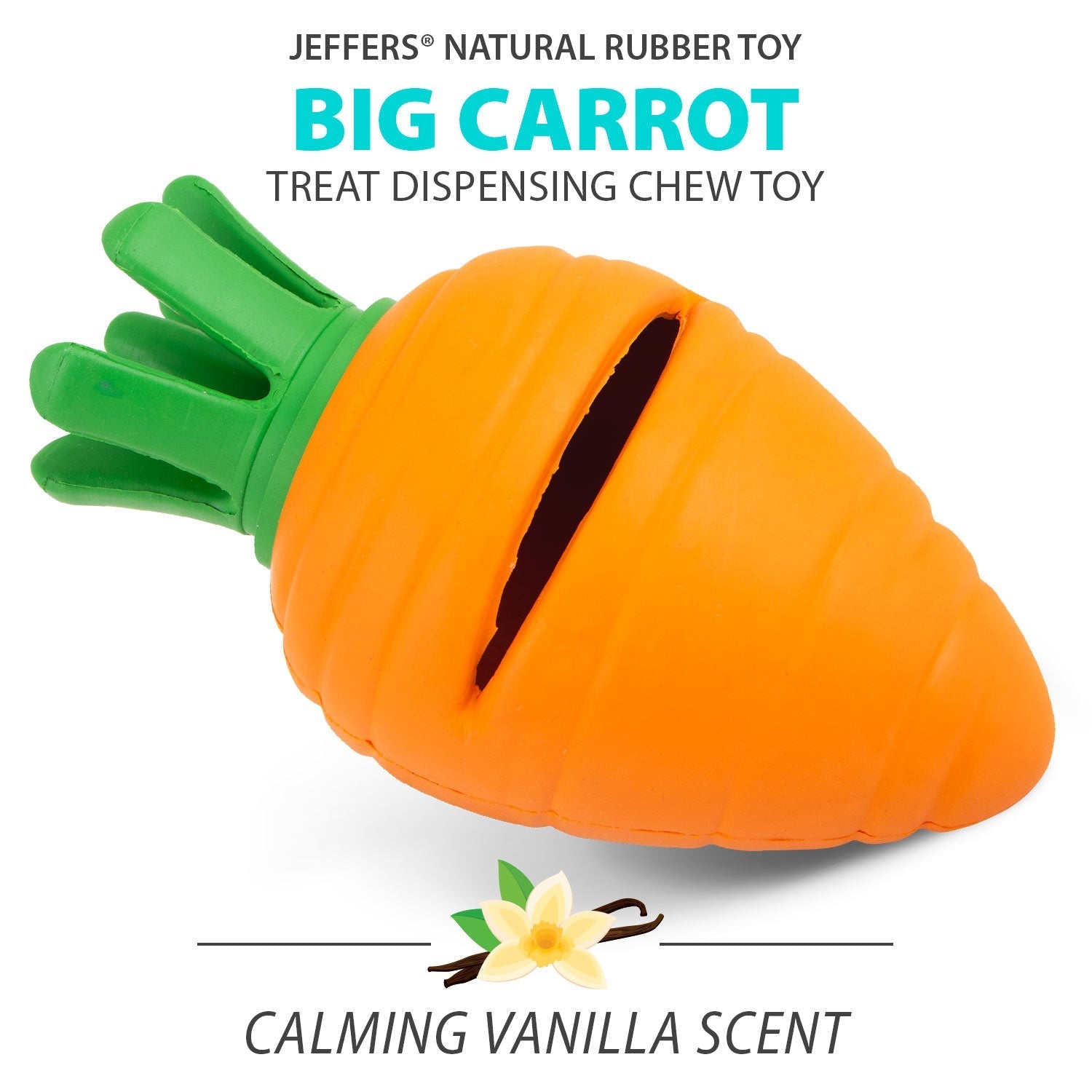 Jeffers Carrot Natural Rubber Treat Dispensing Dental Dog Chew Toy with Slit