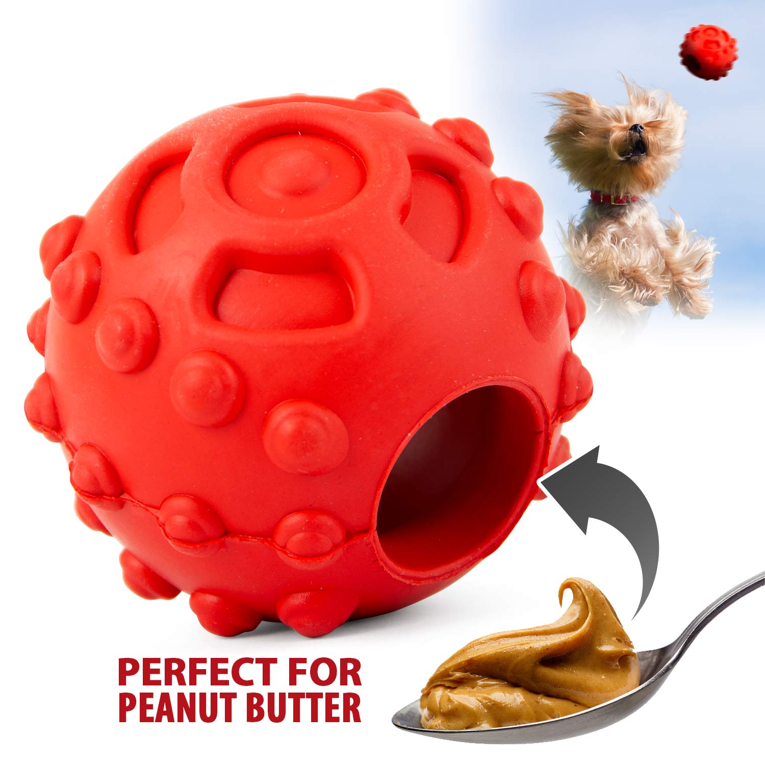 Jeffers Hollow Red Knobby Ball Natural Rubber Dental Treat Dispensing Dog Chew Toy