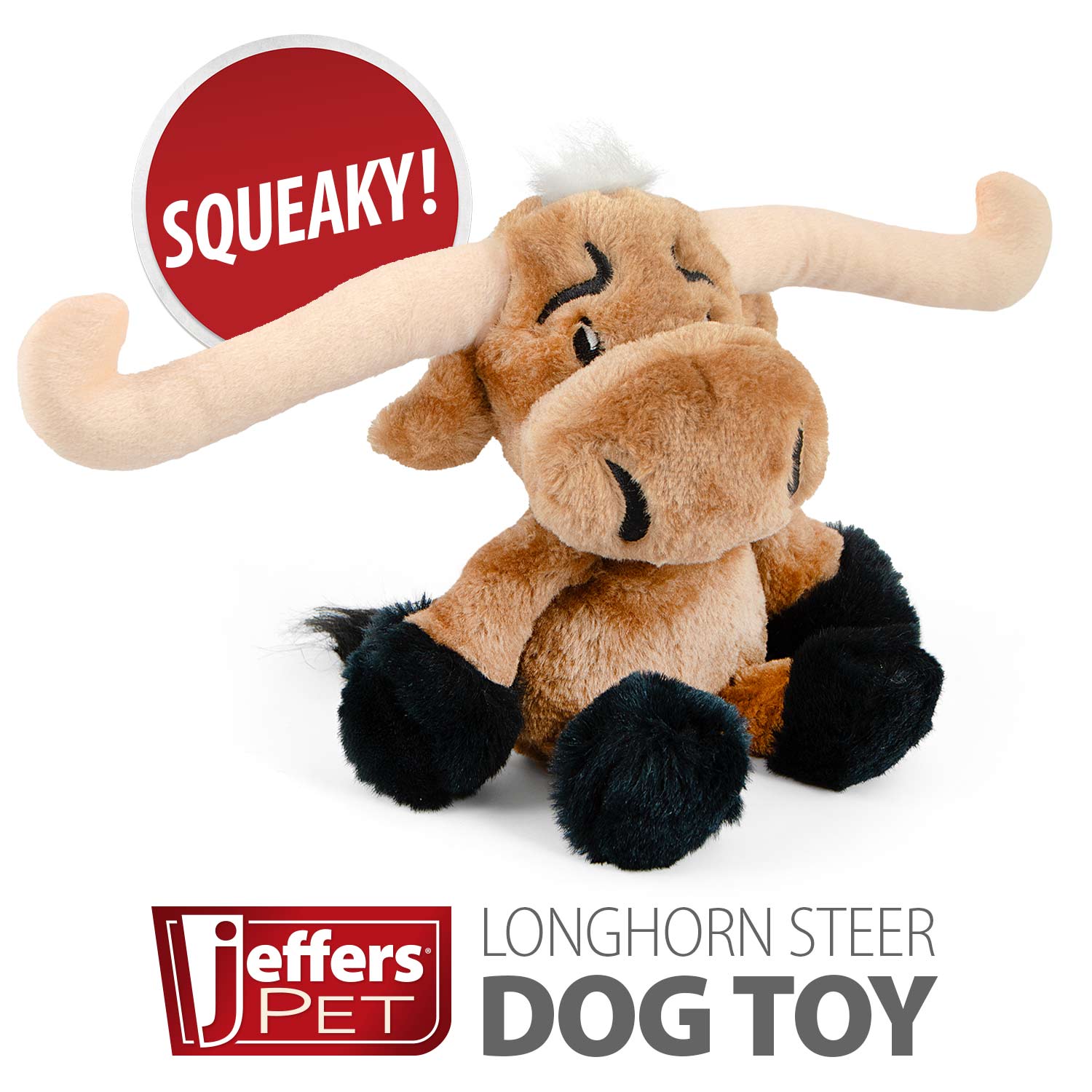 Jeffers Plush Longhorn Steer Squeaker Dog Toy, 8"