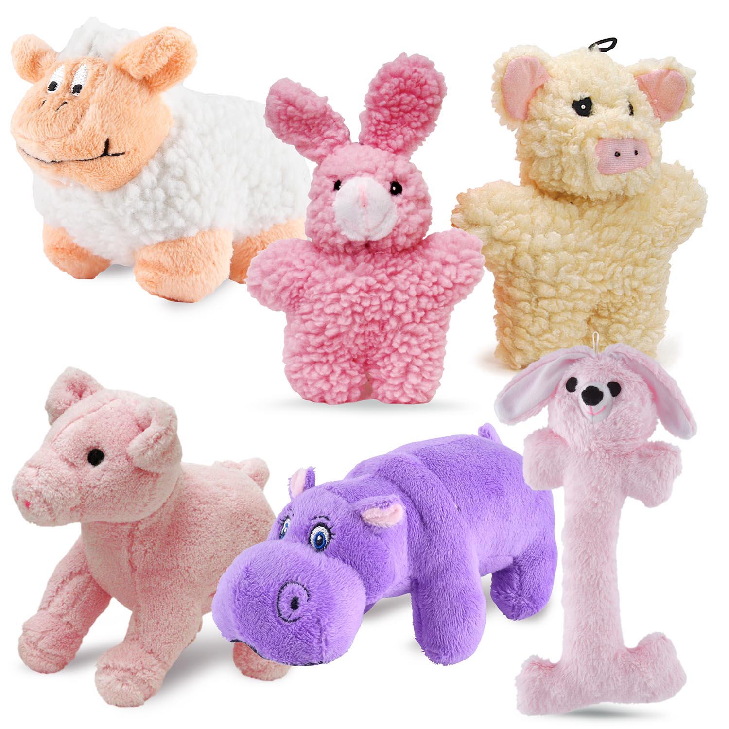 Jeffers Plush Pretty Pink Share the Love Squeaker Dog Toys, 6 Piece Kit