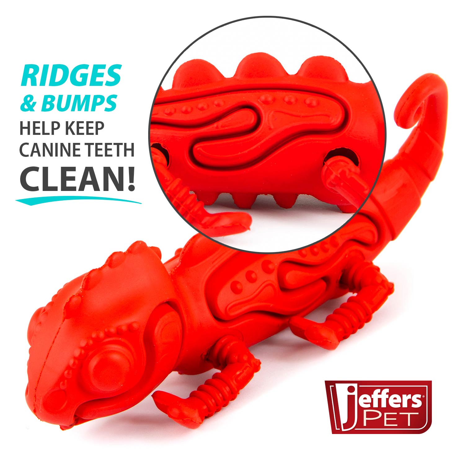 Jeffers Red Chameleon Natural Eco-Friendly Rubber Dental Dog Chew Toy for Medium Chewers