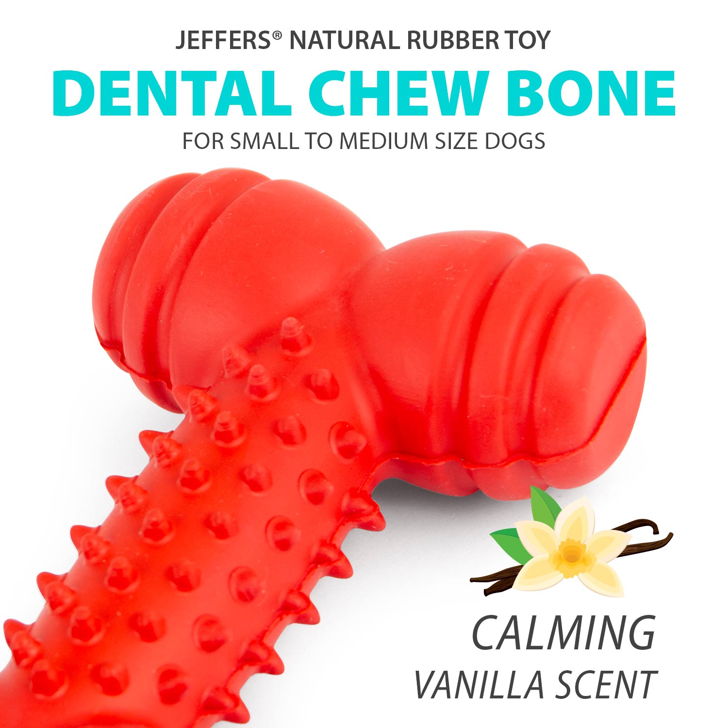 Jeffers Red Dental Bone Natural Rubber Dog Chew Toy for Healthy Teeth and Gums