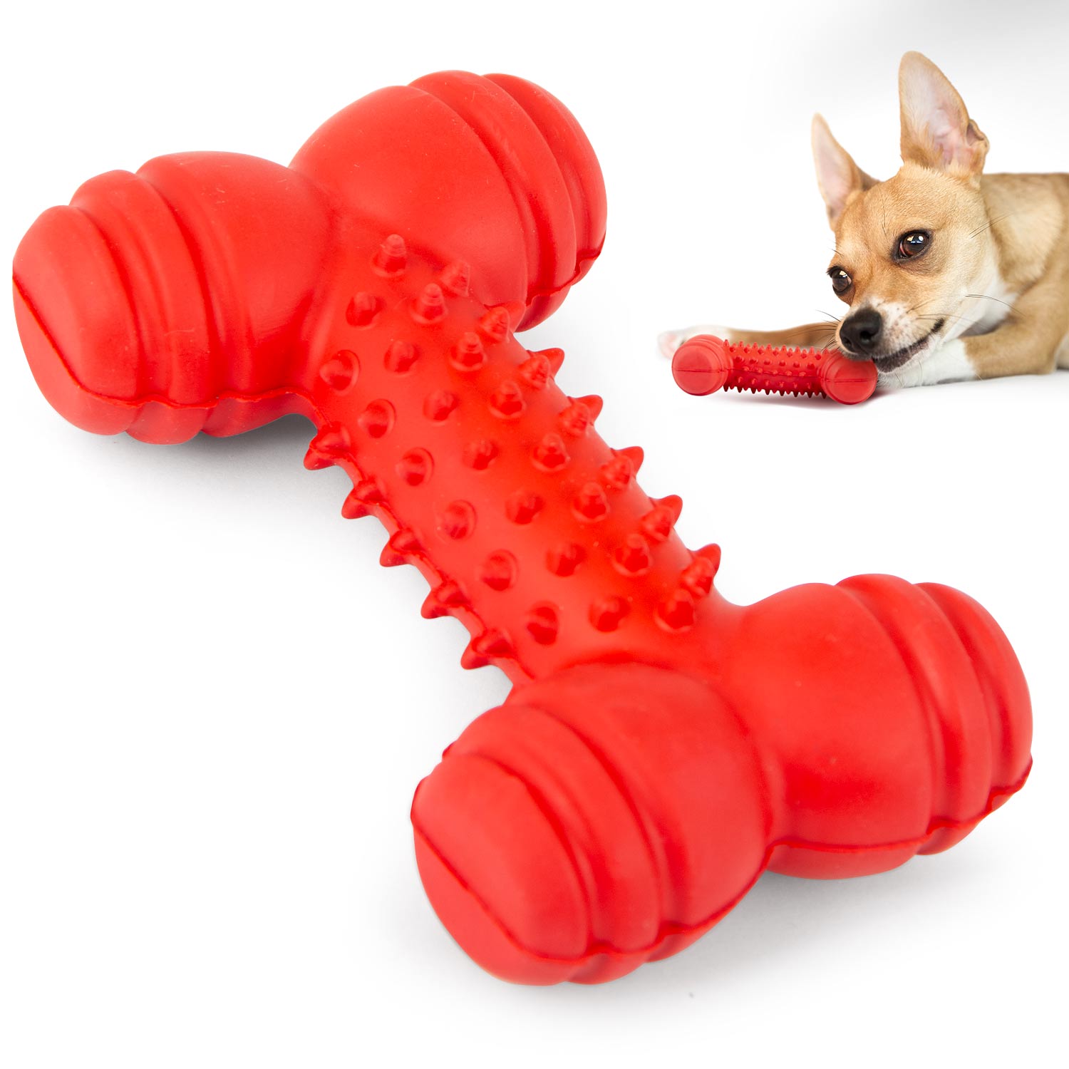Jeffers Red Dental Bone Natural Rubber Dog Chew Toy for Healthy Teeth and Gums