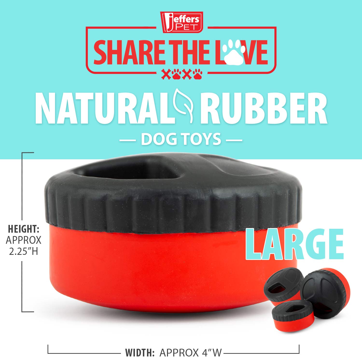 Jeffers Red Hockey Puck Natural Rubber Treat Dispensing Dental Dog Chew Toy