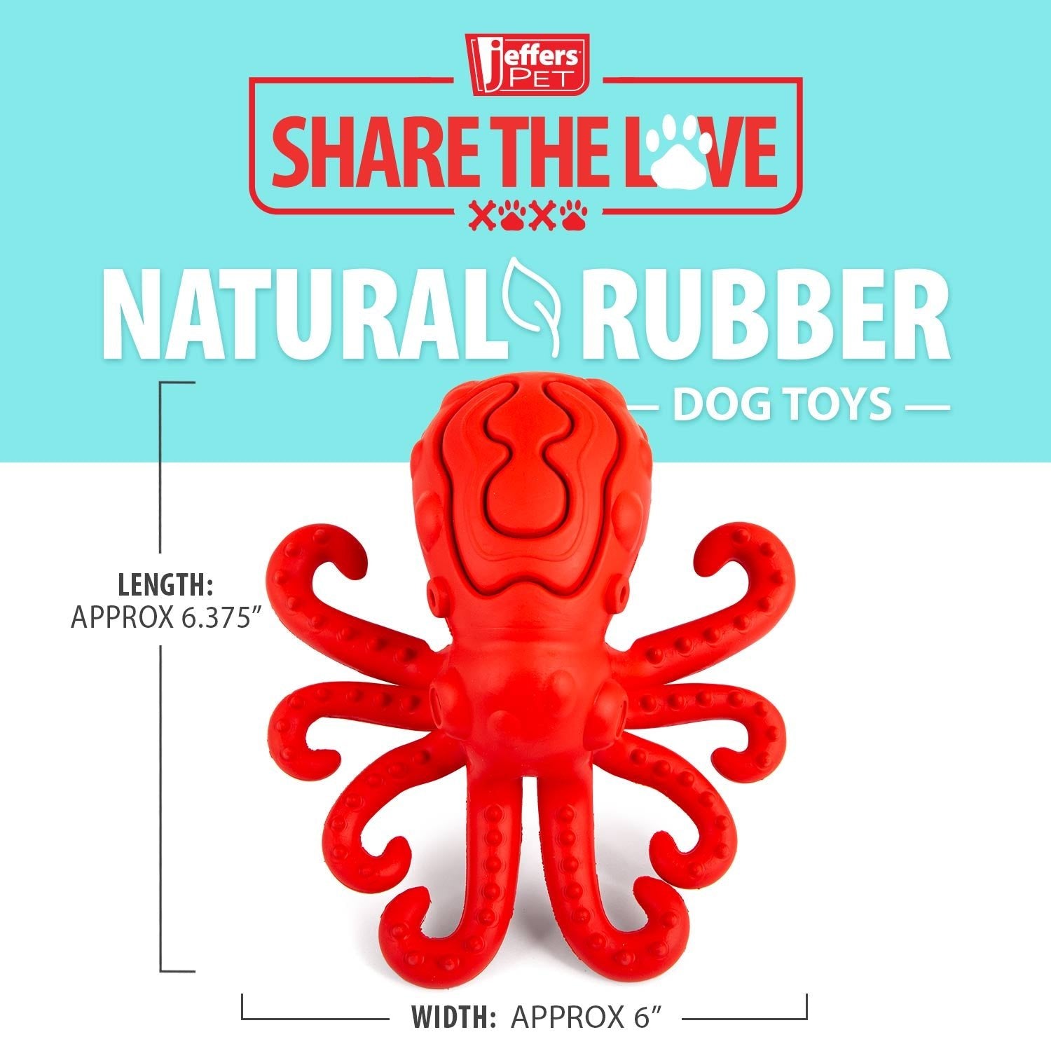 Jeffers Red Octopus Natural Rubber Treat Dispensing Dental Dog Chew Toy