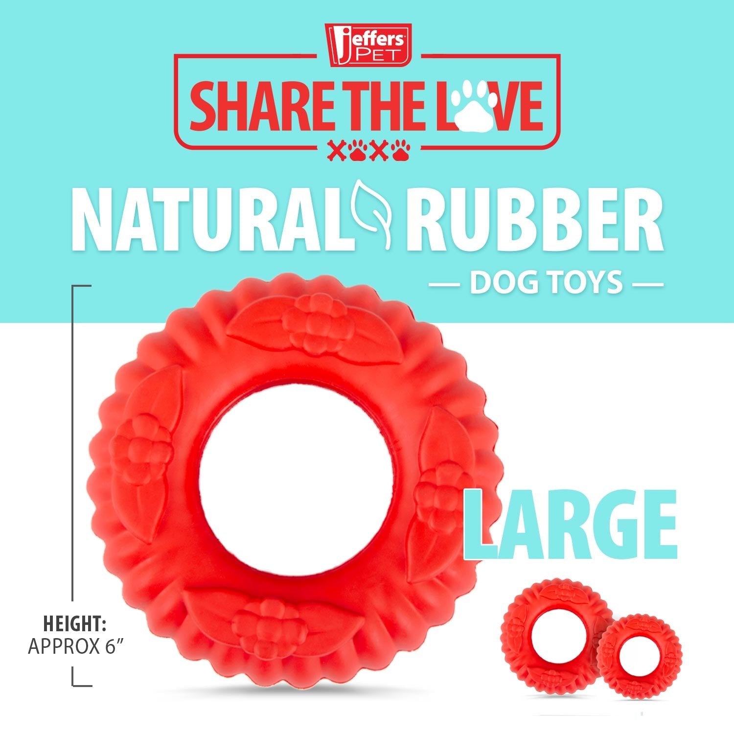 Jeffers Red Virgo Tugger Natural Rubber Dog Dental Chew Toy for Interactive or Solo Play