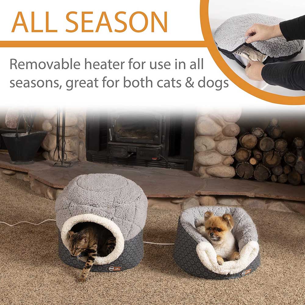 K&H Thermo-Pet Nest Heated Cat Bed  Soft Plush Indoor Cat Cave for Cats and Small Dogs, Machine Washable