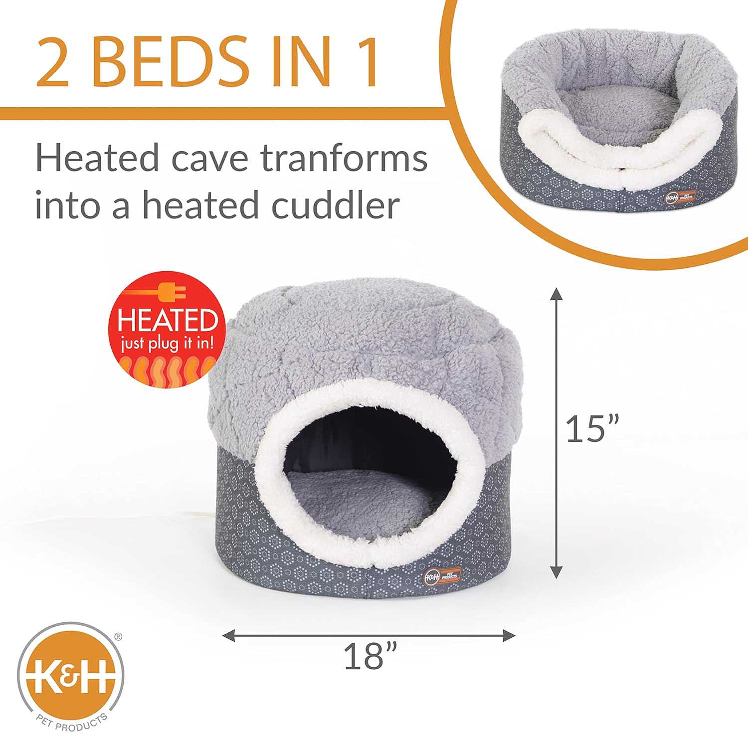 K&H Thermo-Pet Nest Heated Cat Bed  Soft Plush Indoor Cat Cave for Cats and Small Dogs, Machine Washable