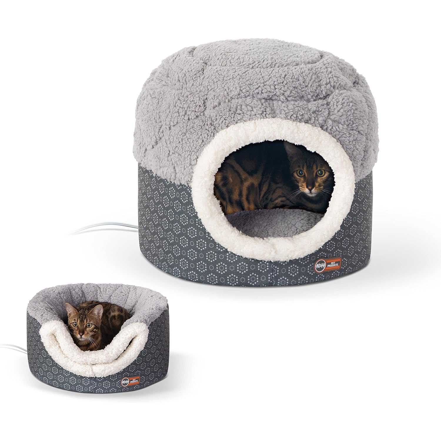 K&H Thermo-Pet Nest Heated Cat Bed  Soft Plush Indoor Cat Cave for Cats and Small Dogs, Machine Washable