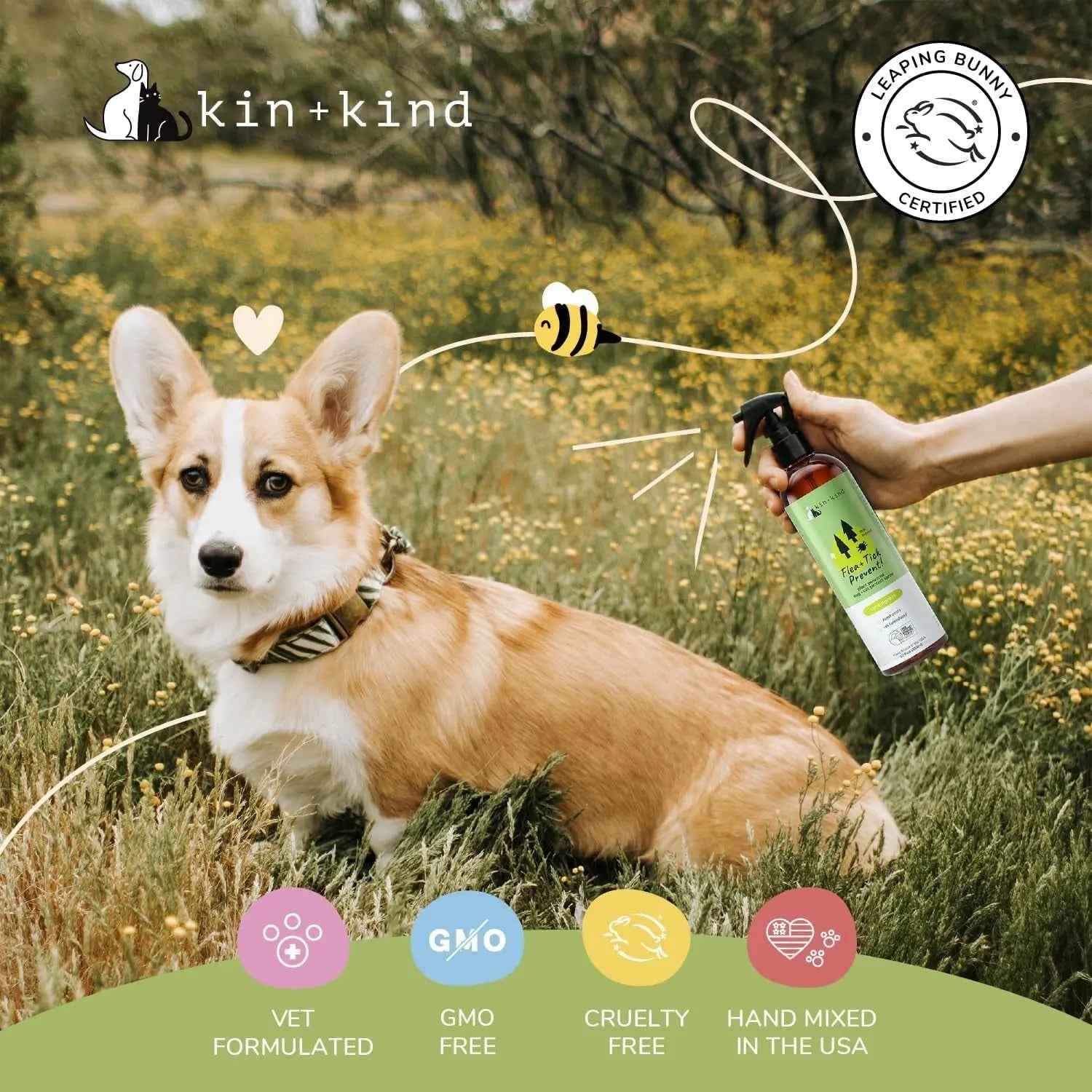 kin+kind Flea & Tick Shampoo & Spray Kit for Dogs & Cats