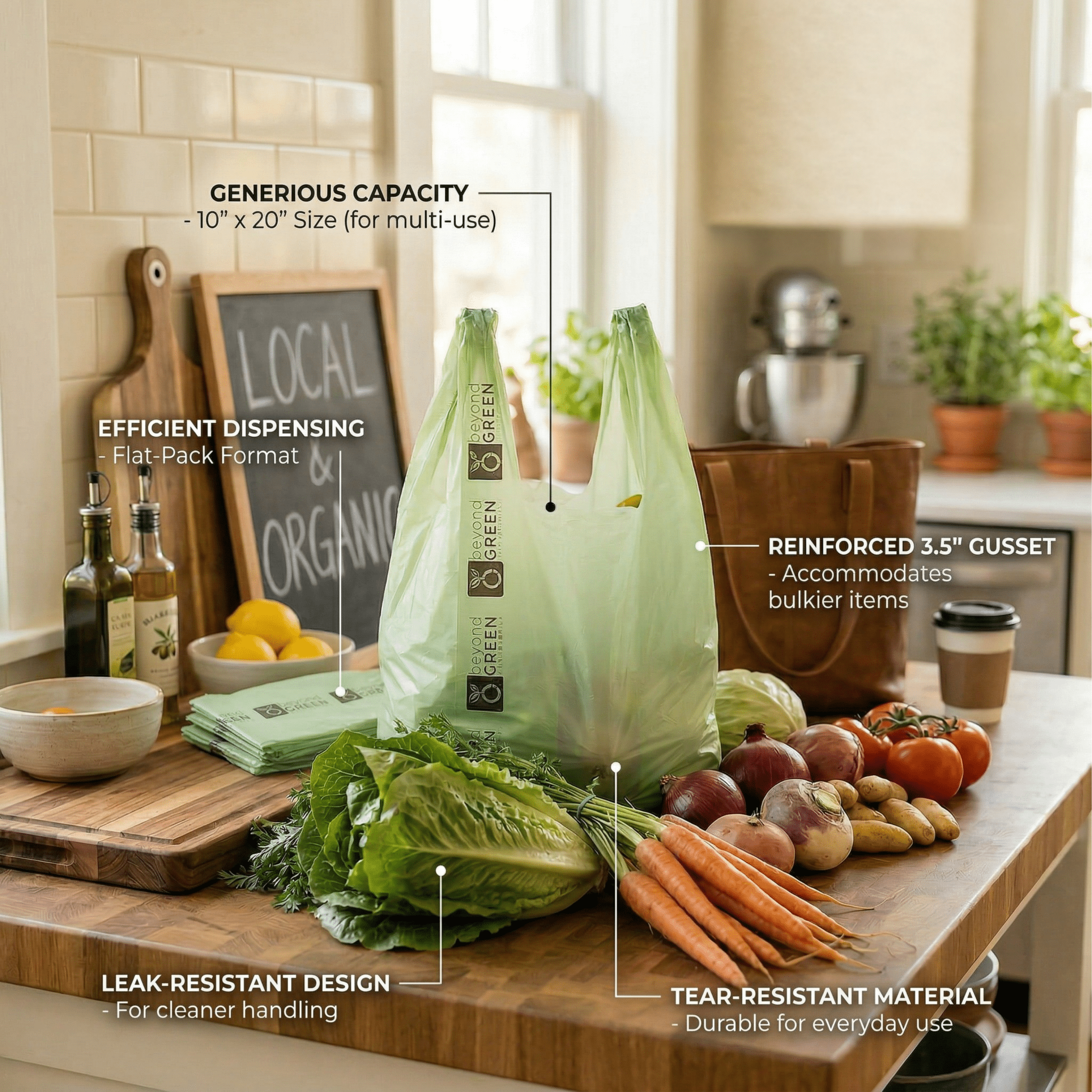 Large Multi-Purpose Carry Bags – 10" x 7" x 20" | Tear-Resistant | Made in USA | beyondGREEN
