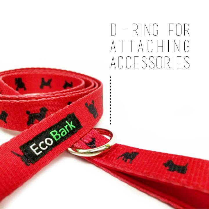 EcoBark Cherry Red Dog Leash- Padded Comfort Grip Leash with Dog Pattern - 4 ft, 5 ft, and 6 ft Leash for Small and Medium Dogs