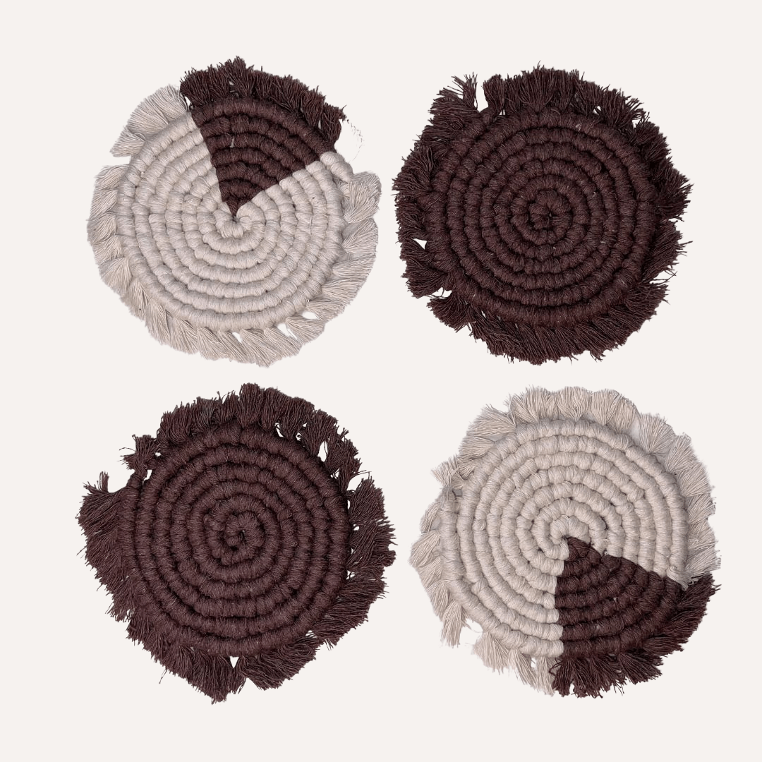 Tilley + Me Handmade Macrame Coasters | Set of 4 Boho Drink Mats