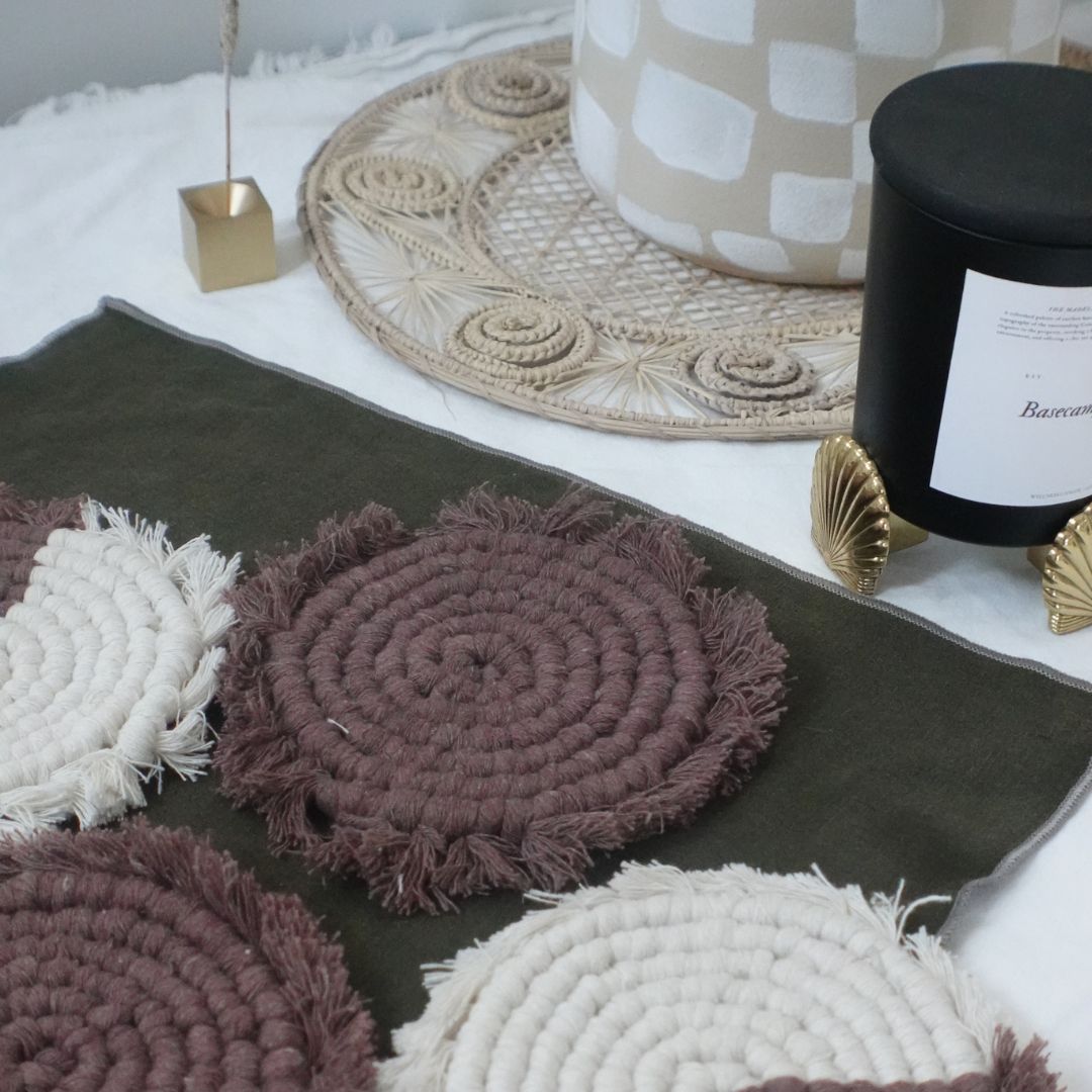 Tilley + Me Handmade Macrame Coasters | Set of 4 Boho Drink Mats