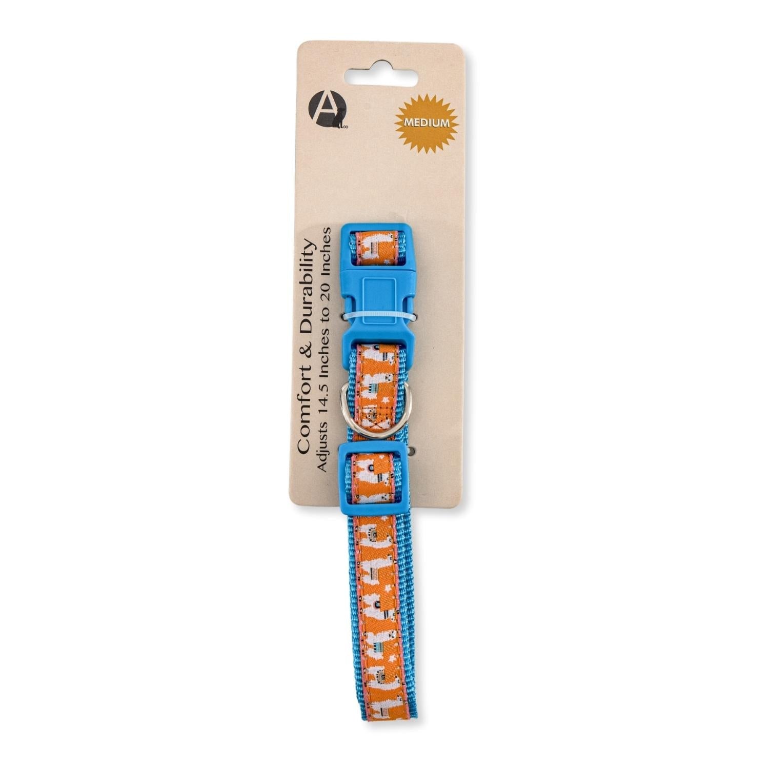 Nylon Dog Collar with Embroidered Llama Design, Adjustable,  Comfortable & Secure Fit