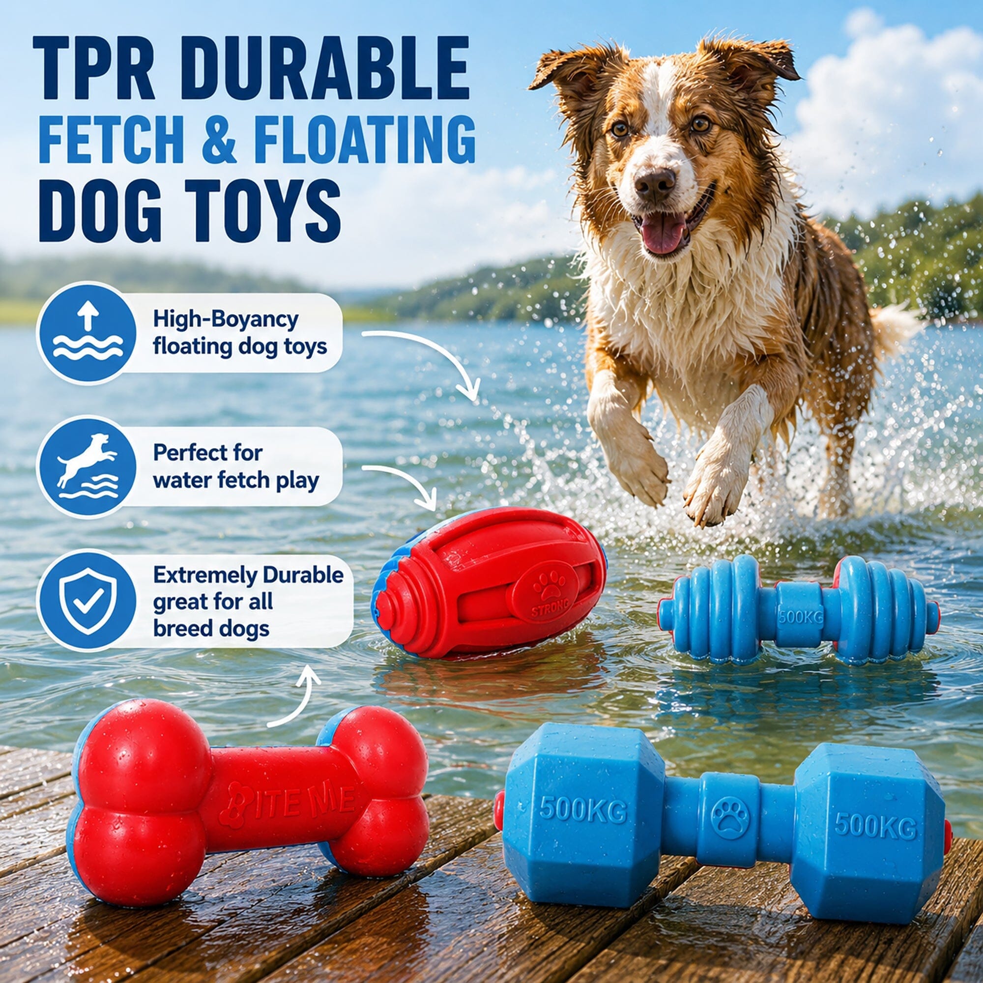 Pet Life ® 'Dumbbell' Durable Chew and Fetch TPR Waterproof Floating Dog Toy