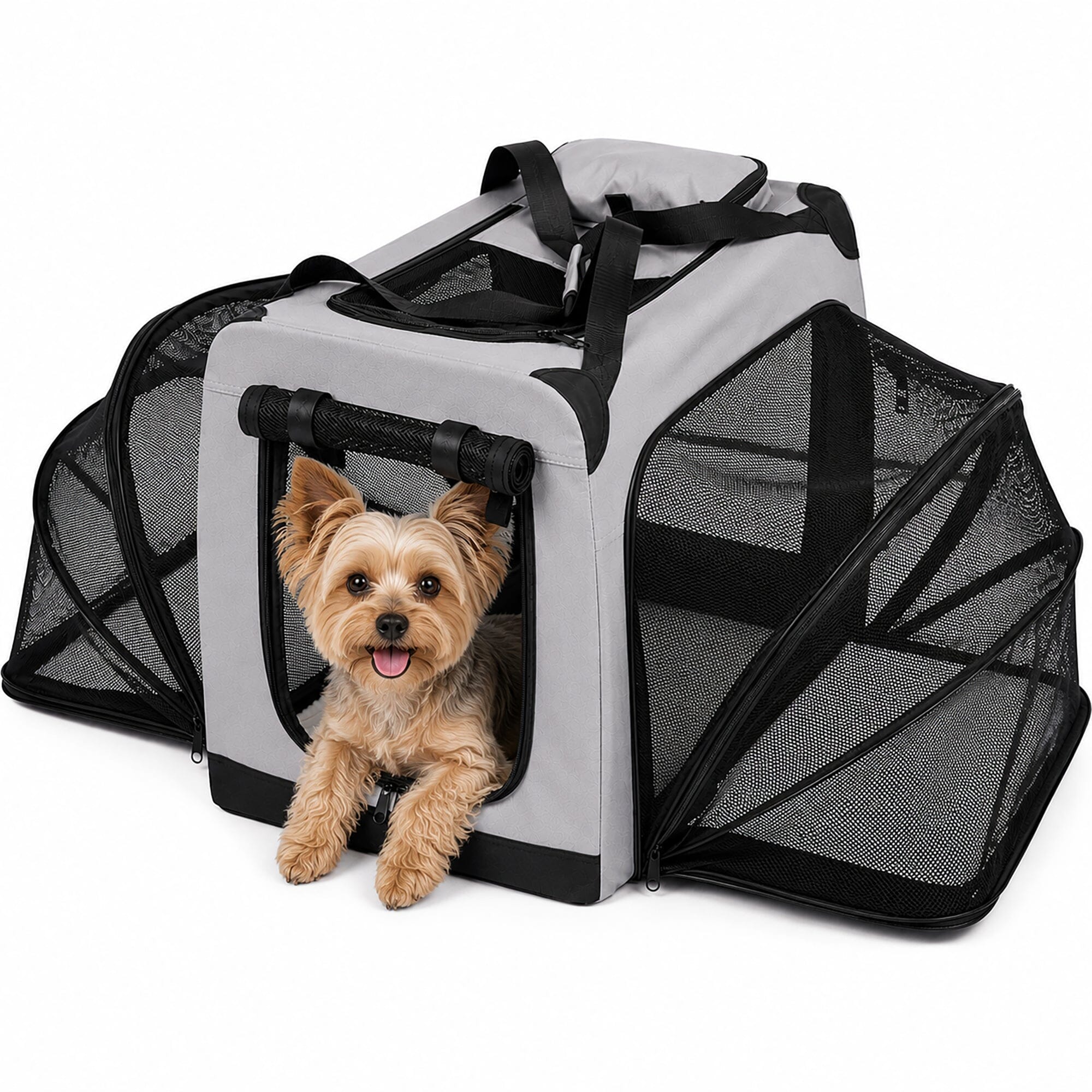 Pet Life ®  Hounda Accordion Metal Framed Soft-Folding Collapsible Dual-Sided Expandable Pet Dog Crate