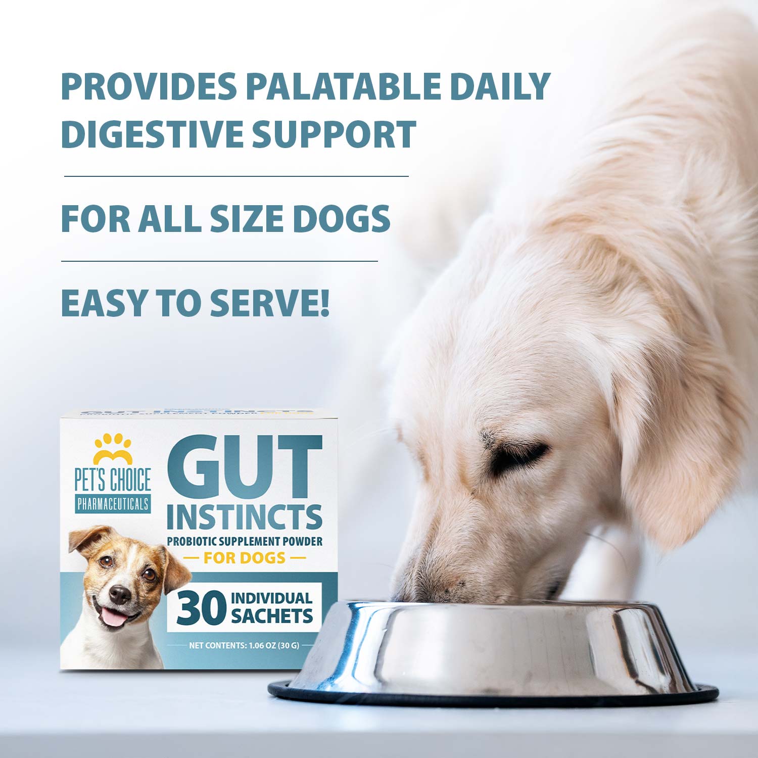 Pet's Choice Gut Instincts Probiotic Powder Packets for Dogs  Daily Digestive & Immune Support, 30 Count